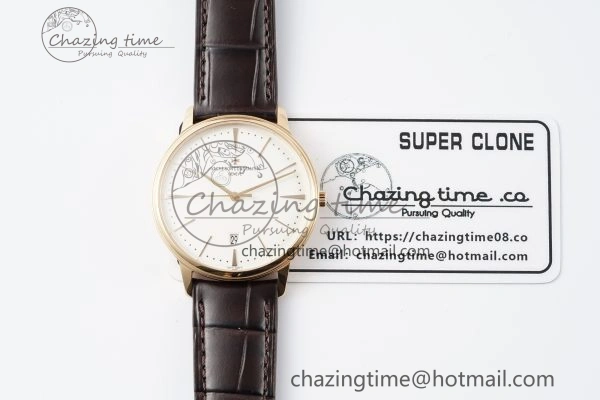 Patrimony Date RG PPF 1:1 Best Edition White Dial on Brown Leather Strap MIYOTA 9015