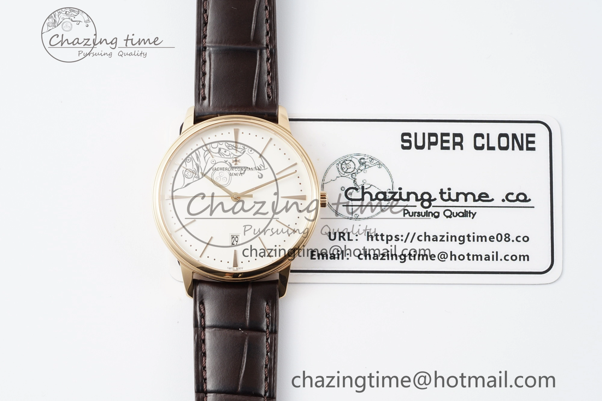 Patrimony Date RG PPF 1:1 Best Edition White Dial on Brown Leather Strap MIYOTA 9015