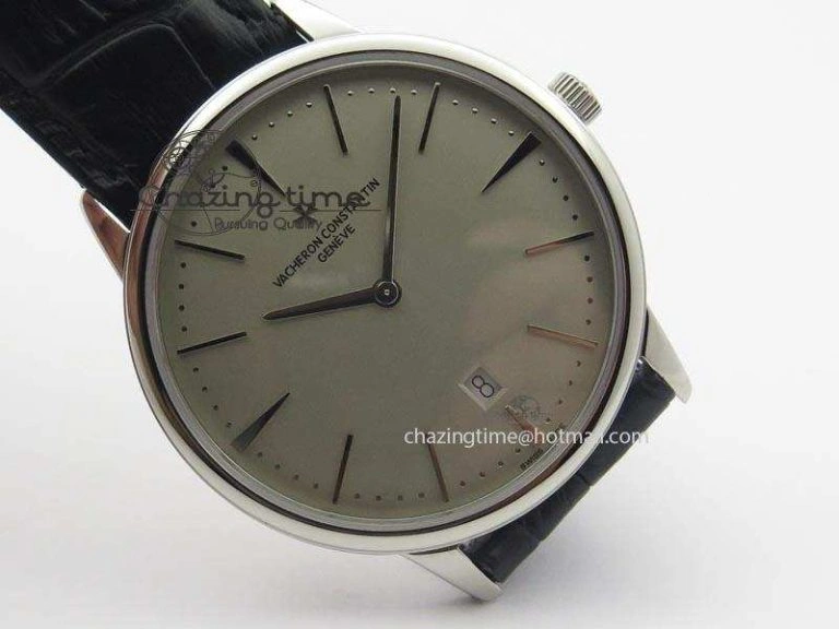 Patrimony Date SS Best Edition Gray Dial On Black Leather Strap Swiss Quartz