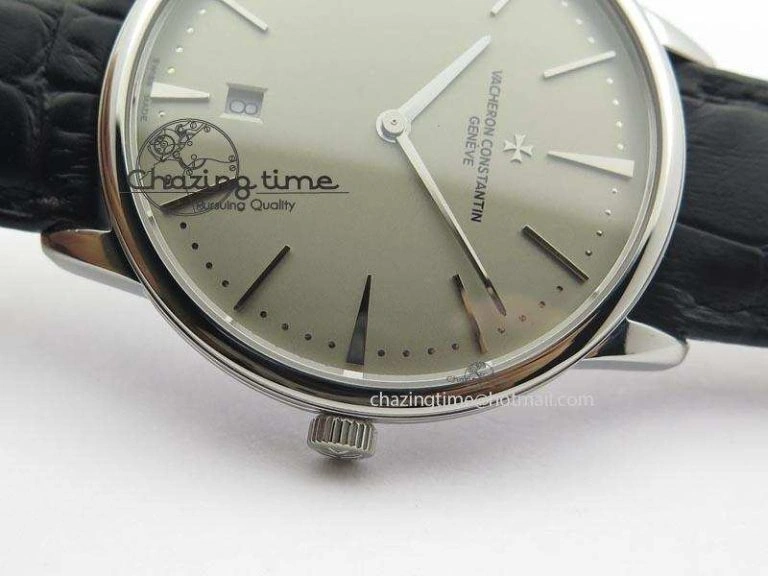 Patrimony Date SS Best Edition Gray Dial On Black Leather Strap Swiss Quartz
