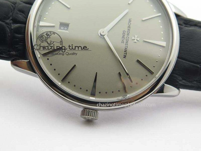 Patrimony Date SS Best Edition Gray Dial On Black Leather Strap Swiss Quartz