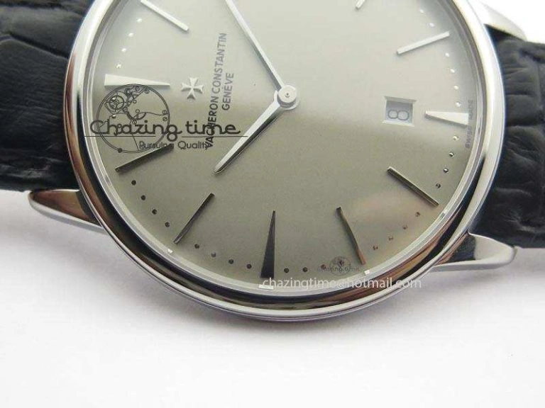 Patrimony Date SS Best Edition Gray Dial On Black Leather Strap Swiss Quartz