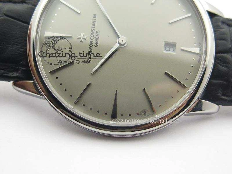Patrimony Date SS Best Edition Gray Dial On Black Leather Strap Swiss Quartz