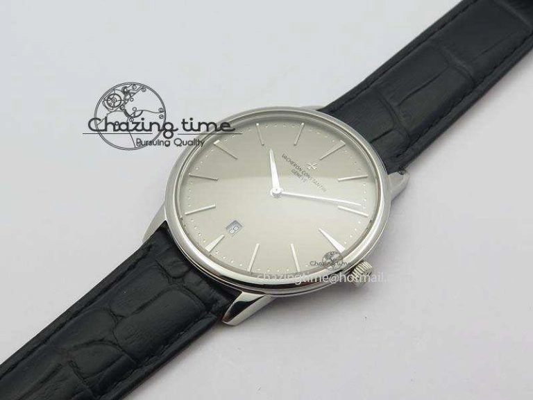Patrimony Date SS Best Edition Gray Dial On Black Leather Strap Swiss Quartz