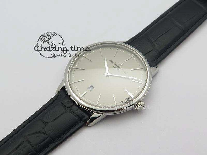 Patrimony Date SS Best Edition Gray Dial On Black Leather Strap Swiss Quartz