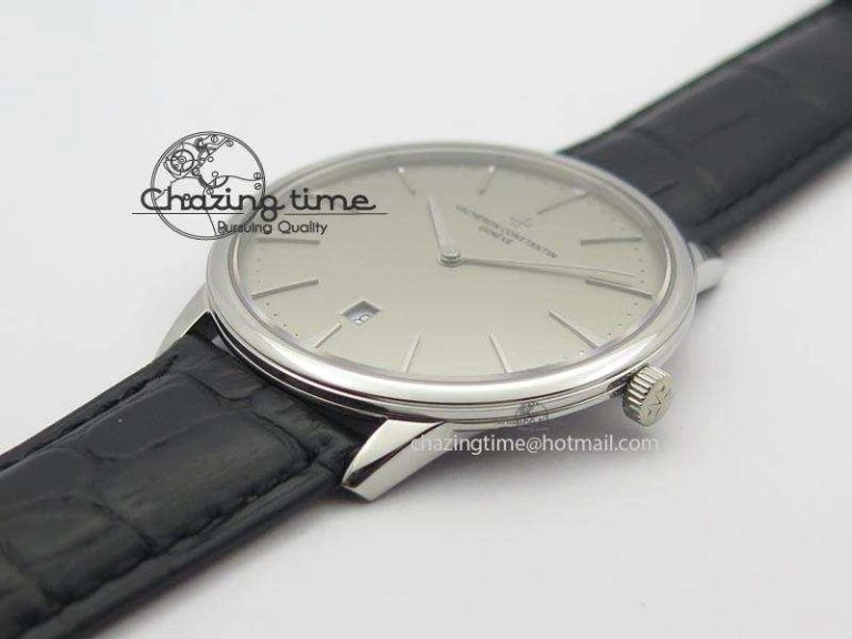 Patrimony Date SS Best Edition Gray Dial On Black Leather Strap Swiss Quartz