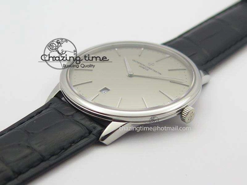 Patrimony Date SS Best Edition Gray Dial On Black Leather Strap Swiss Quartz