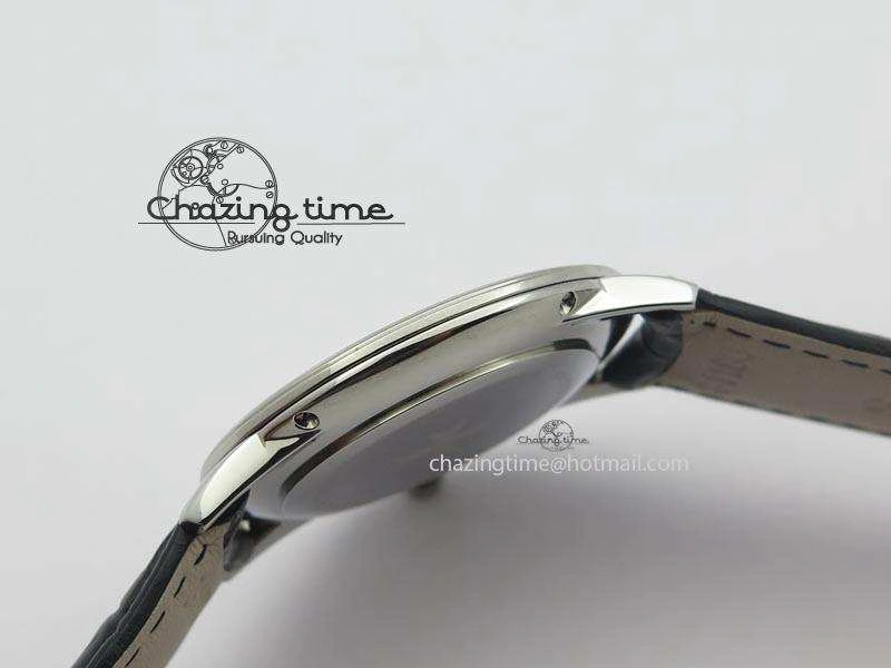 Patrimony Date SS Best Edition Gray Dial On Black Leather Strap Swiss Quartz
