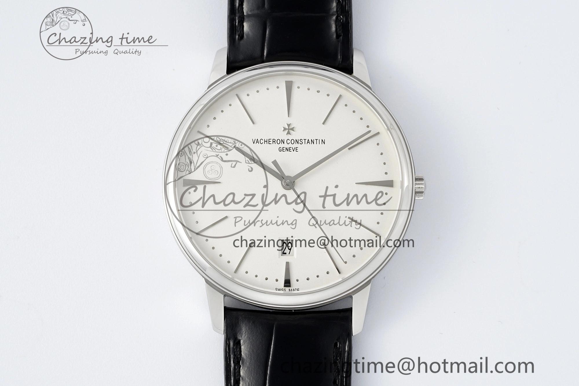 Patrimony Date SS PPF 1:1 Best Edition White Dial on Black Leather Strap MIYOTA 9015