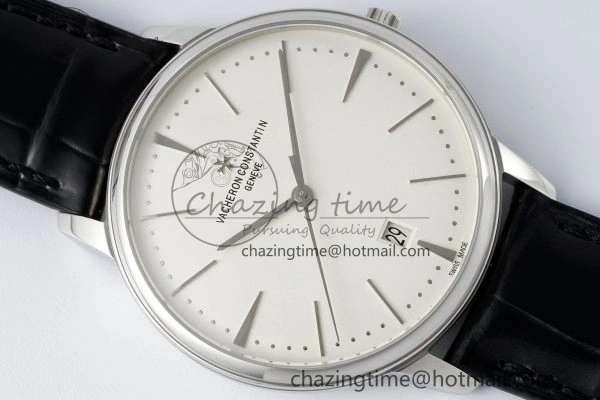 Patrimony Date SS PPF 1:1 Best Edition White Dial on Black Leather Strap MIYOTA 9015