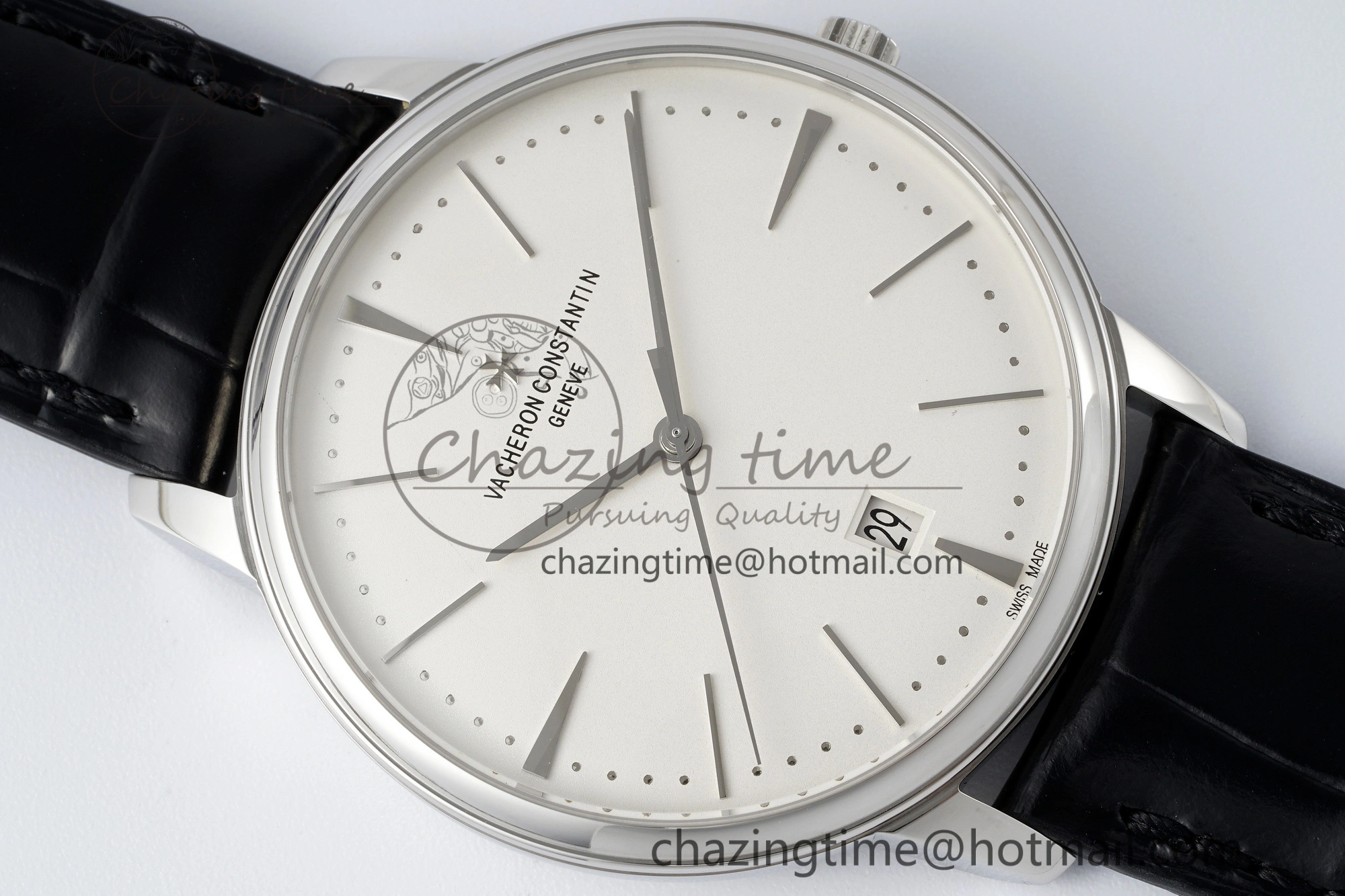 Patrimony Date SS PPF 1:1 Best Edition White Dial on Black Leather Strap MIYOTA 9015