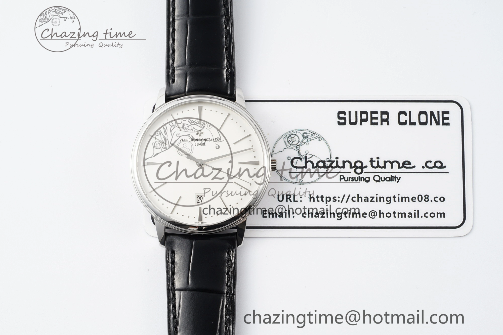 Patrimony Date SS PPF 1:1 Best Edition White Dial on Black Leather Strap MIYOTA 9015