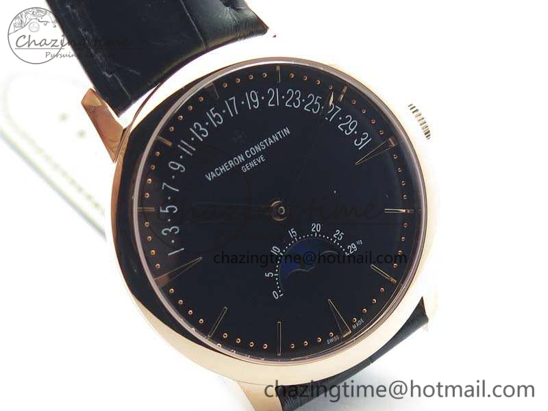 Patrimony Retrograde Date MoonPhase RG GS Best Edition Black Dial On Leather Strap A2460