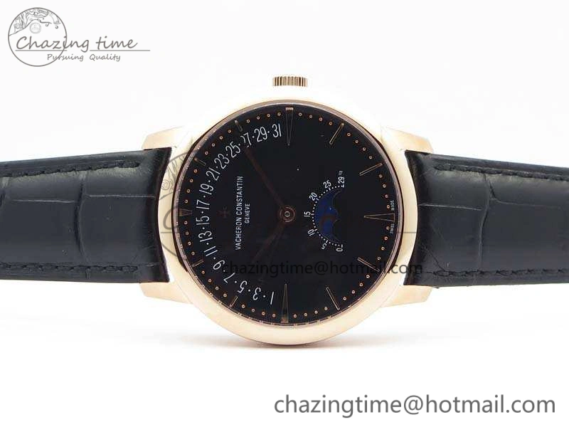 Patrimony Retrograde Date MoonPhase RG GS Best Edition Black Dial On Leather Strap A2460