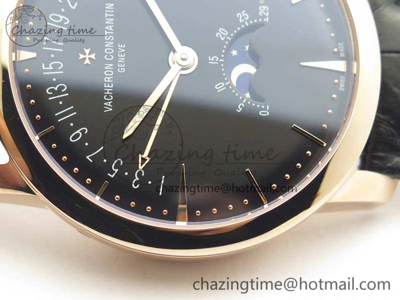Patrimony Retrograde Date MoonPhase RG GS Best Edition Black Dial On Leather Strap A2460