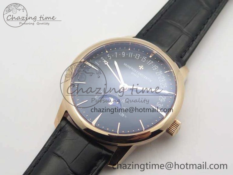 Patrimony Retrograde Date MoonPhase RG GS Best Edition Black Dial On Leather Strap A2460