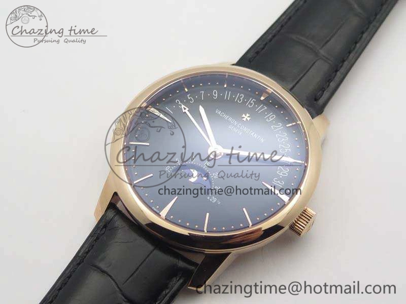Patrimony Retrograde Date MoonPhase RG GS Best Edition Black Dial On Leather Strap A2460