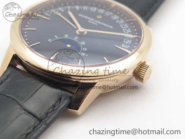 Patrimony Retrograde Date MoonPhase RG GS Best Edition Black Dial On Leather Strap A2460