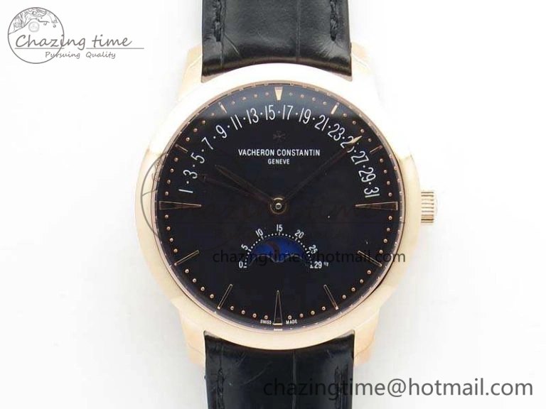 Patrimony Retrograde Date MoonPhase RG GS Best Edition Black Dial On Leather Strap A2460