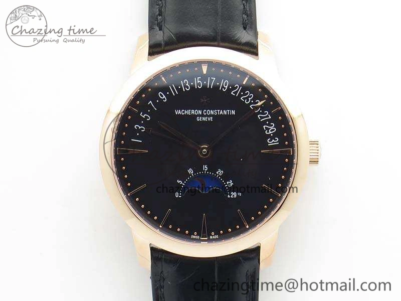 Patrimony Retrograde Date MoonPhase RG GS Best Edition Black Dial On Leather Strap A2460