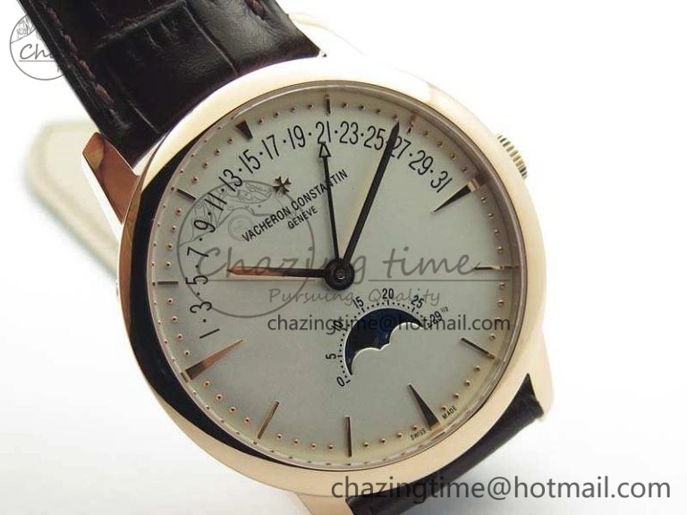 Patrimony Retrograde Date MoonPhase RG GS Best Edition White Dial On Leather Strap A2460