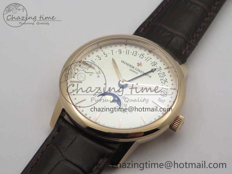 Patrimony Retrograde Date MoonPhase RG GS Best Edition White Dial On Leather Strap A2460