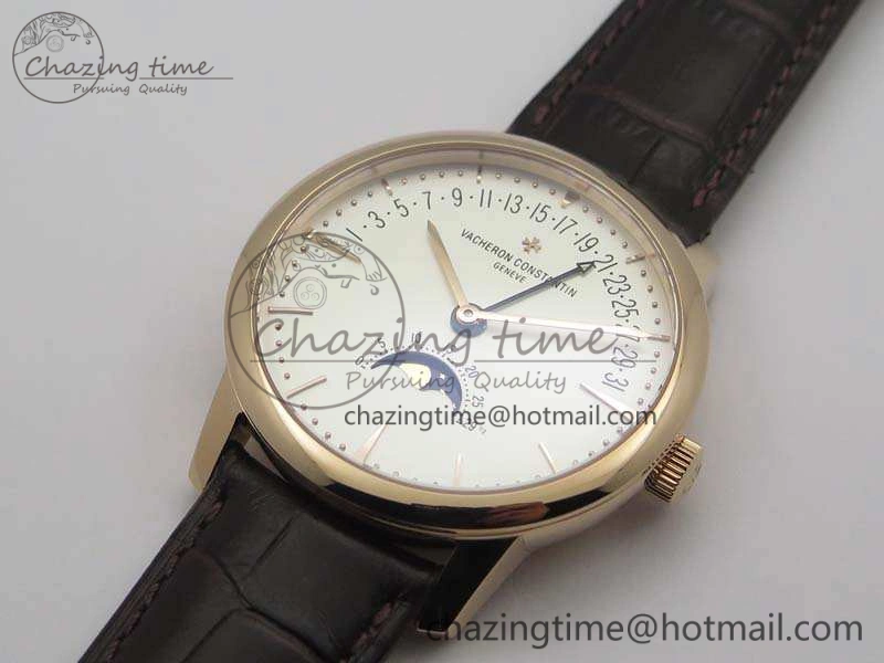 Patrimony Retrograde Date MoonPhase RG GS Best Edition White Dial On Leather Strap A2460