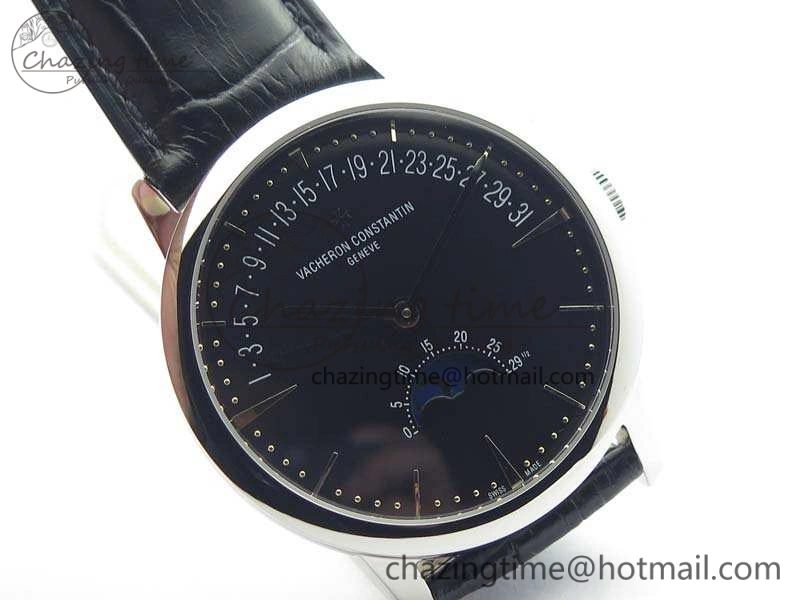 Patrimony Retrograde Date MoonPhase SS GS Best Edition Black Dial On Leather Strap A2460
