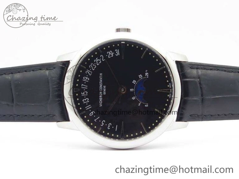 Patrimony Retrograde Date MoonPhase SS GS Best Edition Black Dial On Leather Strap A2460