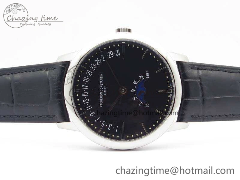 Patrimony Retrograde Date MoonPhase SS GS Best Edition Black Dial On Leather Strap A2460