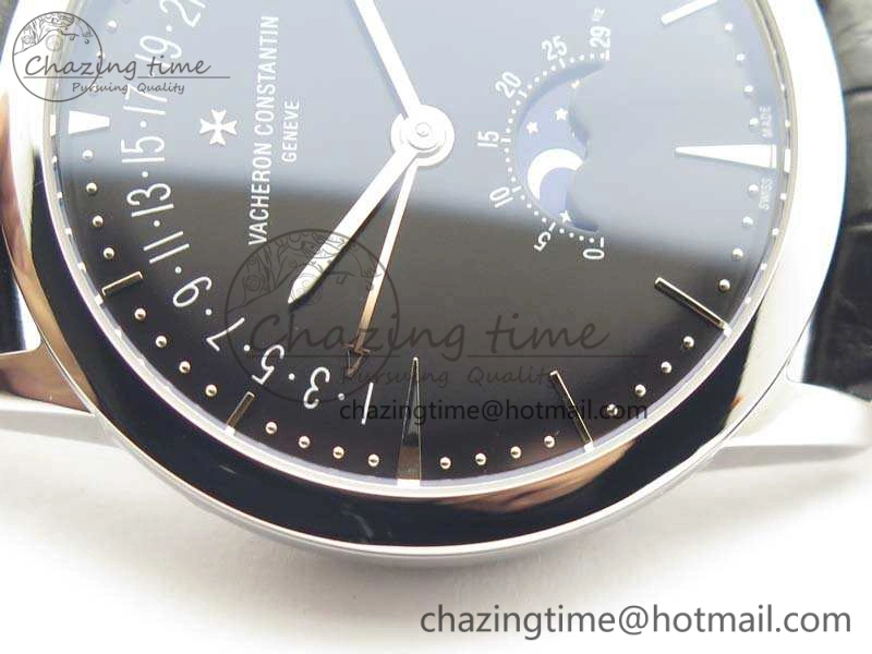 Patrimony Retrograde Date MoonPhase SS GS Best Edition Black Dial On Leather Strap A2460