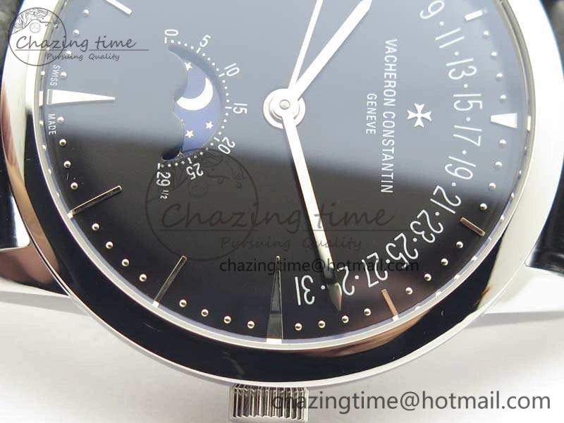 Patrimony Retrograde Date MoonPhase SS GS Best Edition Black Dial On Leather Strap A2460