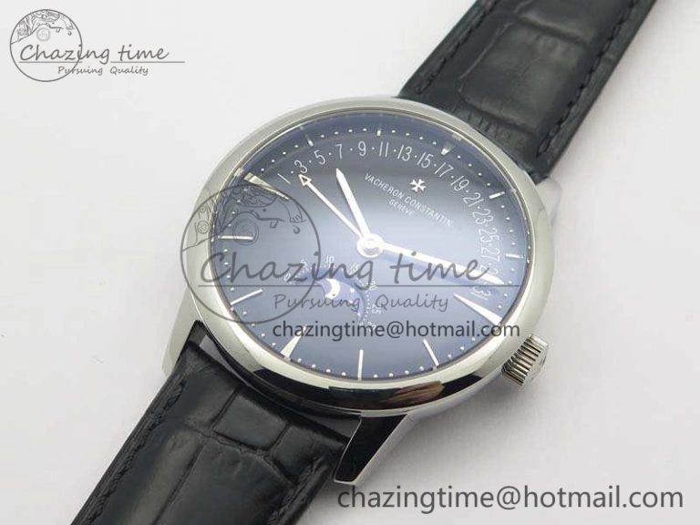 Patrimony Retrograde Date MoonPhase SS GS Best Edition Black Dial On Leather Strap A2460