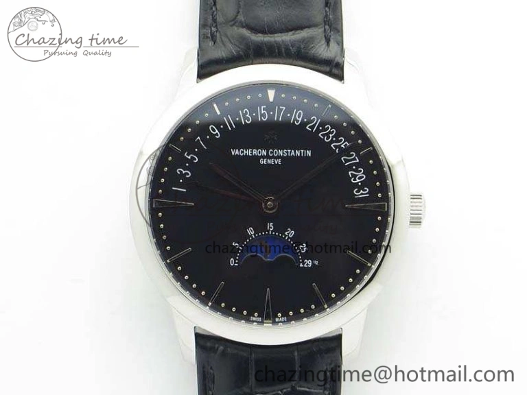 Patrimony Retrograde Date MoonPhase SS GS Best Edition Black Dial On Leather Strap A2460