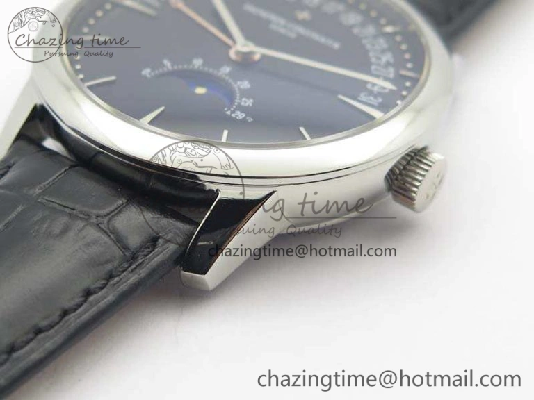 Patrimony Retrograde Date MoonPhase SS GS Best Edition Black Dial On Leather Strap A2460