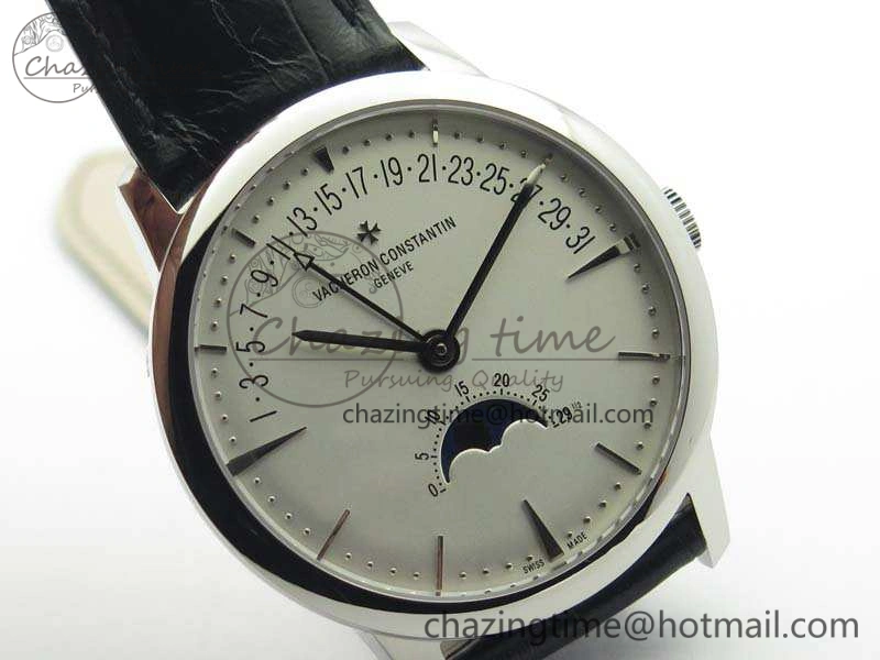 Patrimony Retrograde Date MoonPhase SS GS Best Edition White Dial On Leather Strap A2460