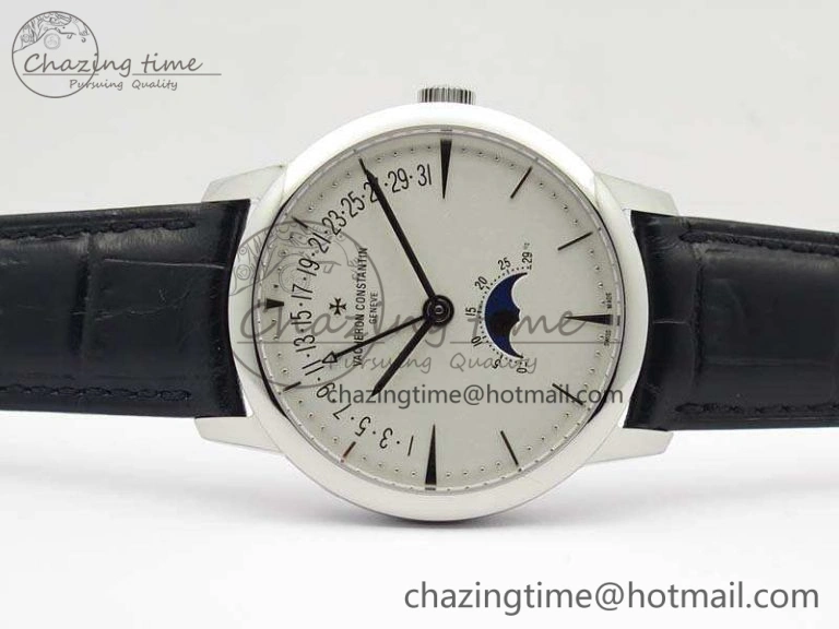 Patrimony Retrograde Date MoonPhase SS GS Best Edition White Dial On Leather Strap A2460