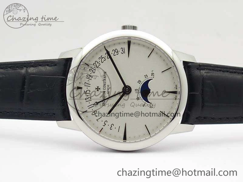 Patrimony Retrograde Date MoonPhase SS GS Best Edition White Dial On Leather Strap A2460