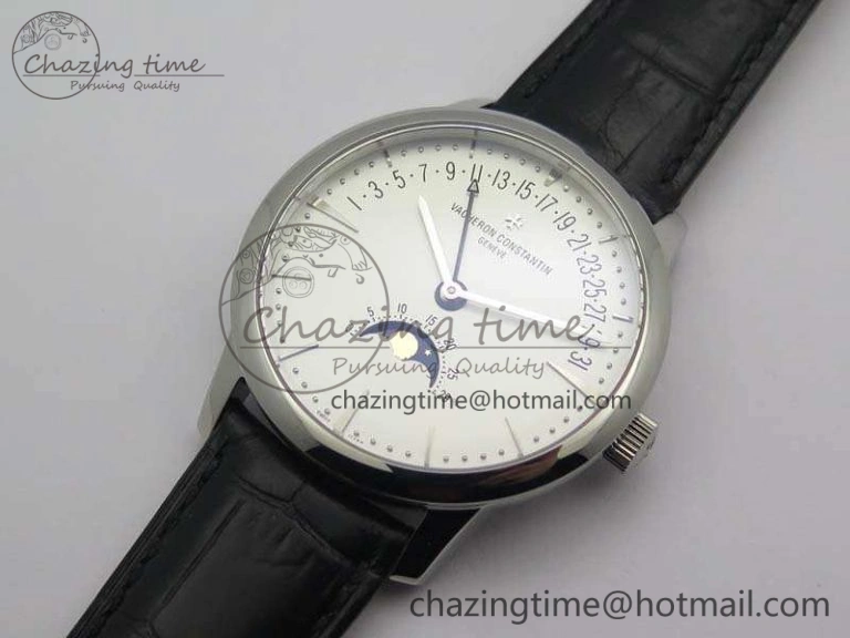 Patrimony Retrograde Date MoonPhase SS GS Best Edition White Dial On Leather Strap A2460