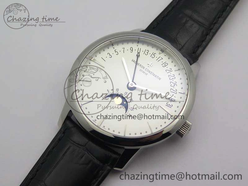 Patrimony Retrograde Date MoonPhase SS GS Best Edition White Dial On Leather Strap A2460
