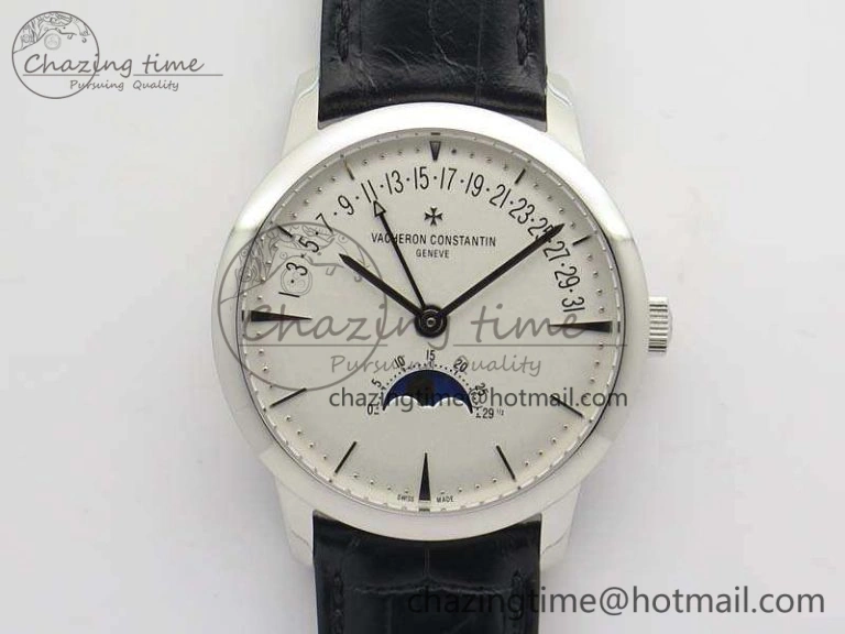 Patrimony Retrograde Date MoonPhase SS GS Best Edition White Dial On Leather Strap A2460