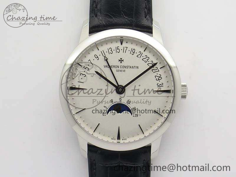 Patrimony Retrograde Date MoonPhase SS GS Best Edition White Dial On Leather Strap A2460