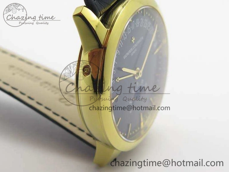 Patrimony Retrograde Date MoonPhase YG GS Best Edition Black Dial On Leather Strap A2460