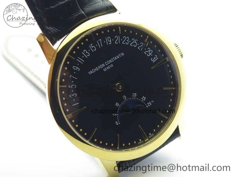 Patrimony Retrograde Date MoonPhase YG GS Best Edition Black Dial On Leather Strap A2460