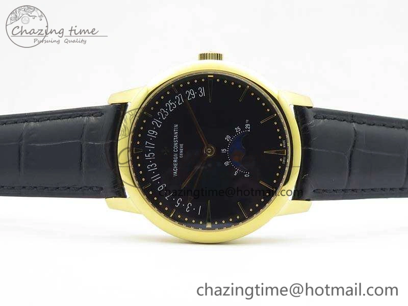 Patrimony Retrograde Date MoonPhase YG GS Best Edition Black Dial On Leather Strap A2460