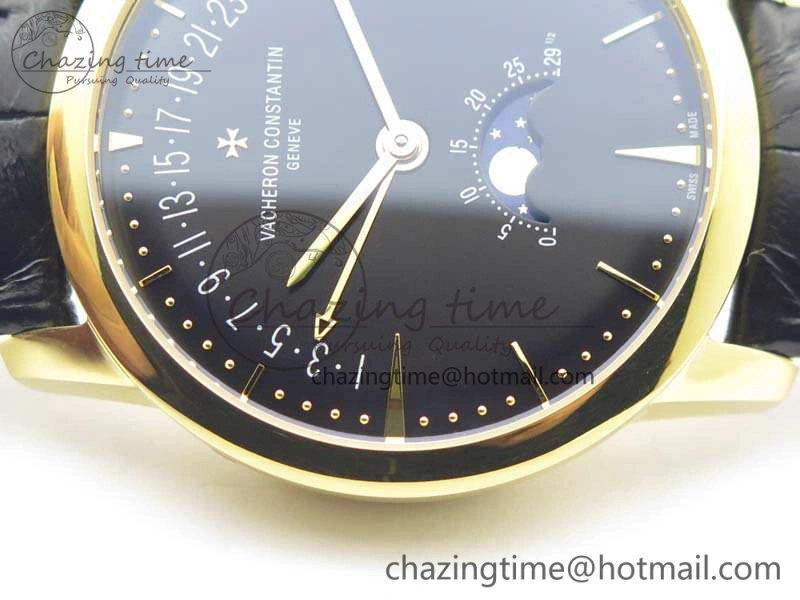 Patrimony Retrograde Date MoonPhase YG GS Best Edition Black Dial On Leather Strap A2460