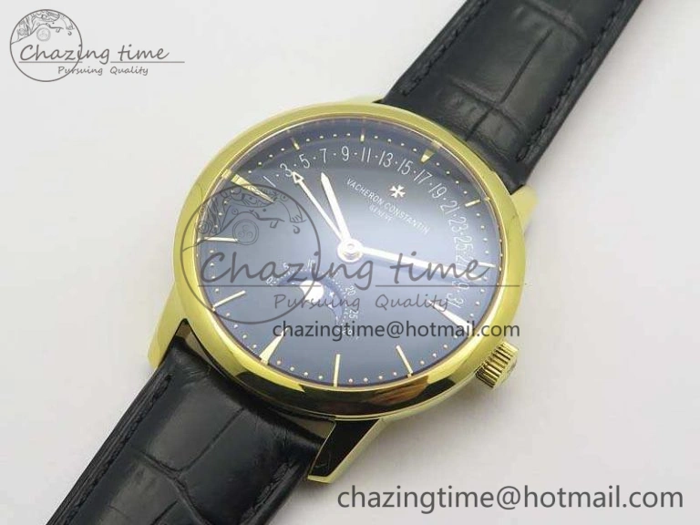 Patrimony Retrograde Date MoonPhase YG GS Best Edition Black Dial On Leather Strap A2460