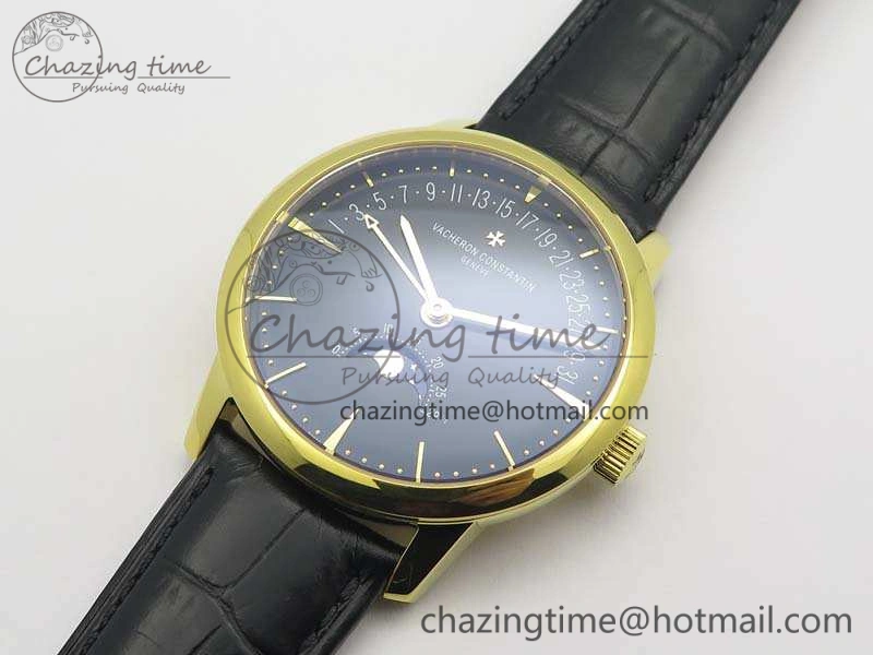 Patrimony Retrograde Date MoonPhase YG GS Best Edition Black Dial On Leather Strap A2460