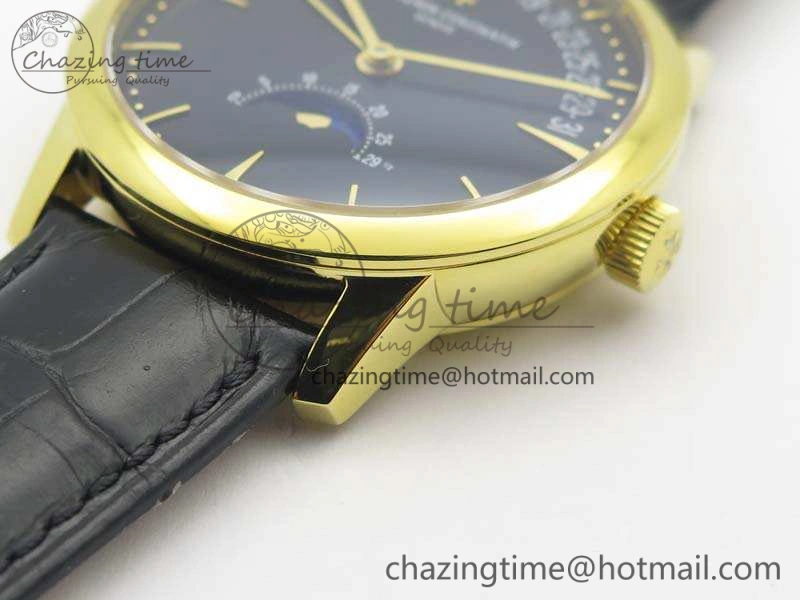 Patrimony Retrograde Date MoonPhase YG GS Best Edition Black Dial On Leather Strap A2460