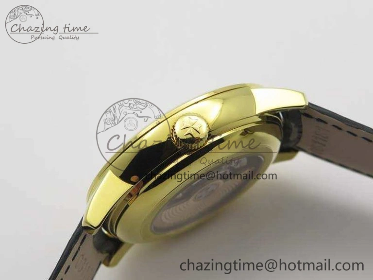 Patrimony Retrograde Date MoonPhase YG GS Best Edition Black Dial On Leather Strap A2460